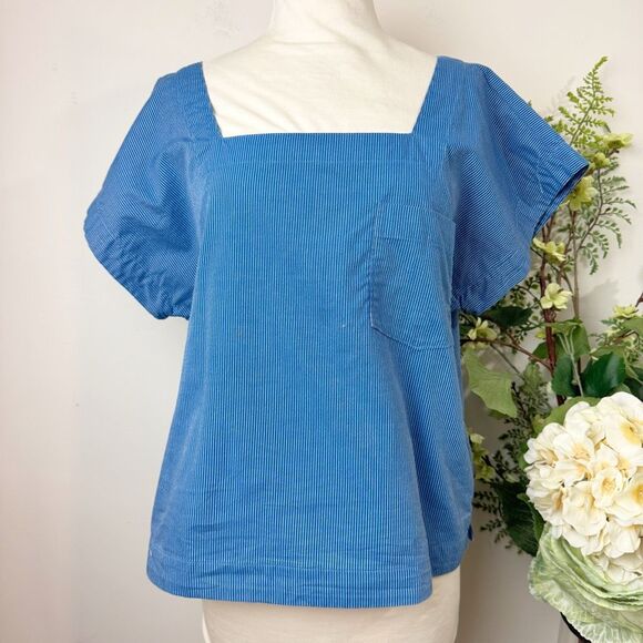MADEWELL | stripe square neck blouse | large | blue - Picture 1 of 10